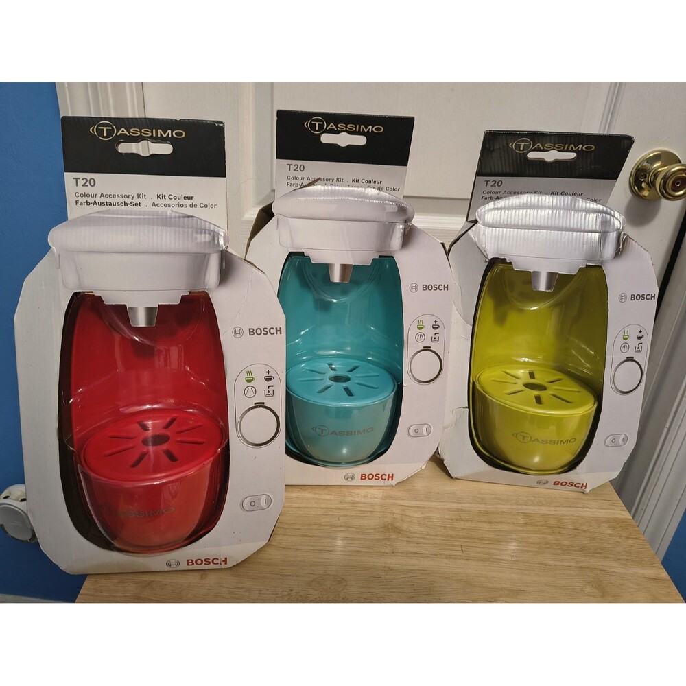 3 Bosch Colour Accessory Kit for Bosch Tassimo T20... Teal Blue,Yellow & Red
